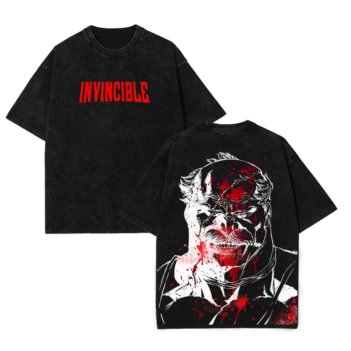 Camiseta Vintage Lavada de Anime "Conquest Invincible" con Doble Estampado