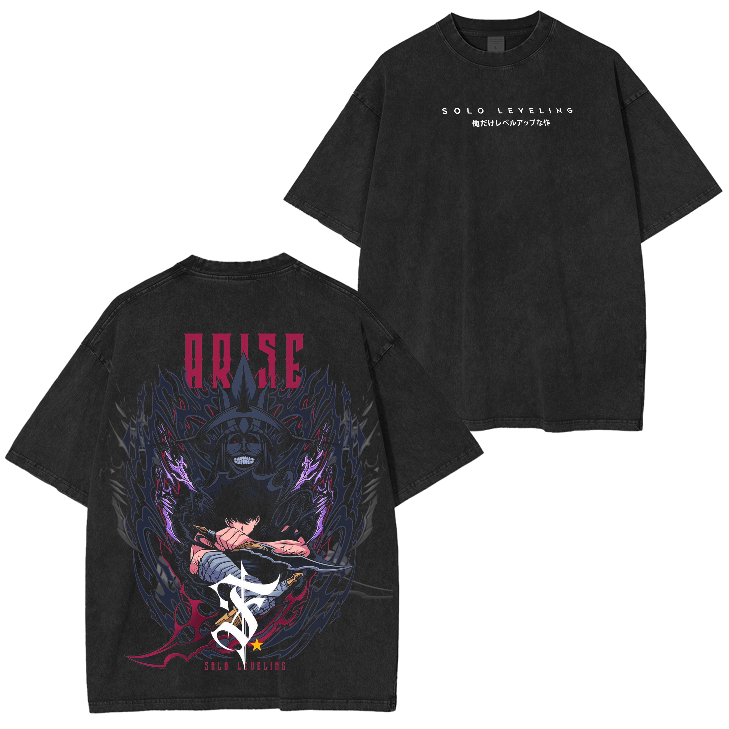 Sung Woo Jin Anime Double Printed Oversize Lightweight Acid Washed Tee