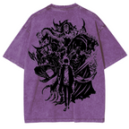 T-shirt en coton délavé animé Solo Leveling de Sung Jin Woo, édition limitée rétro