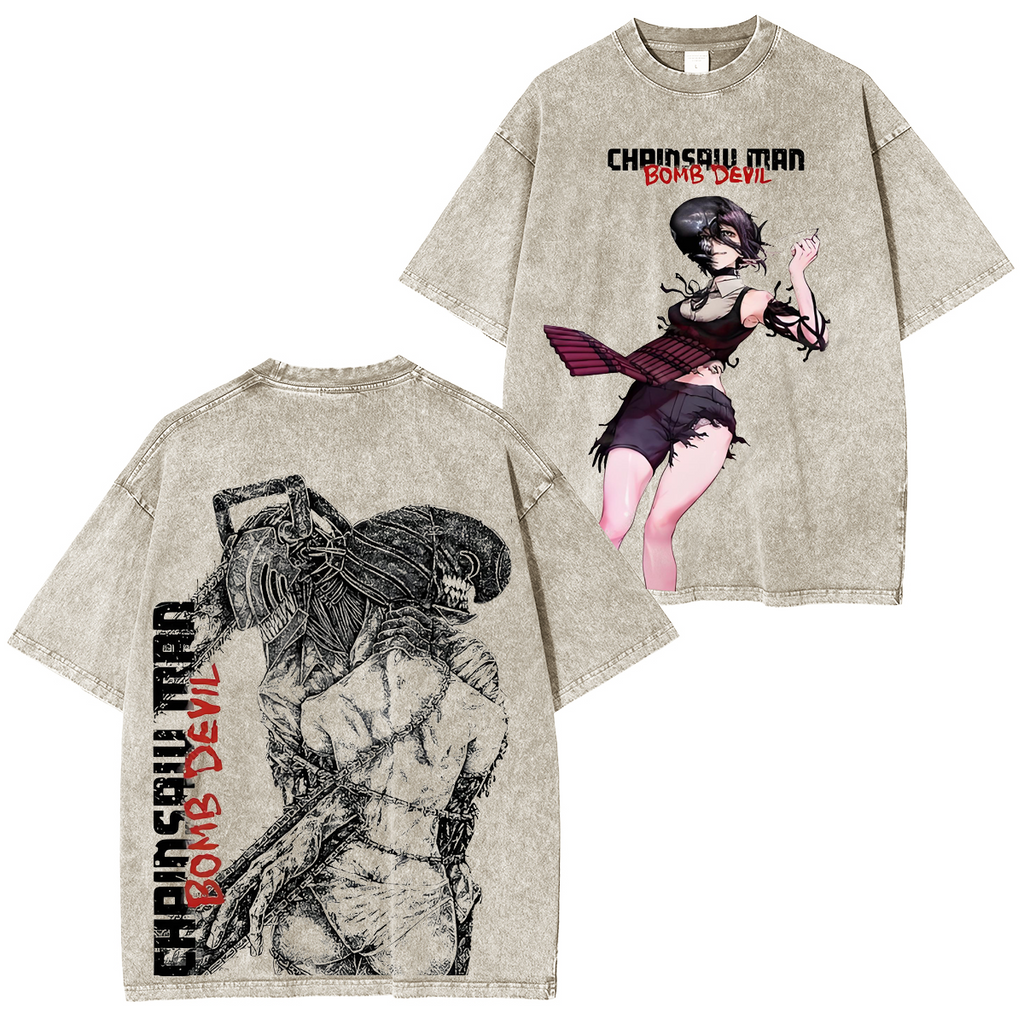 T-shirt unisexe délavé Chainsaw Man Anime