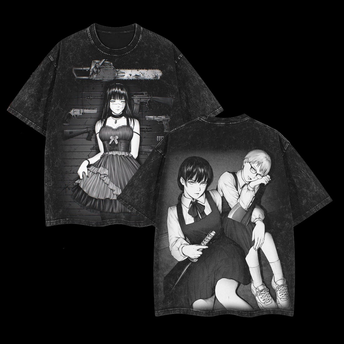 Camiseta Chainsaw Man con lavado vintage