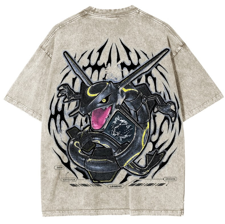 Rayquaza Vintage Oversized T-Shirt – Acid Washed Heavyweight Cotton Anime Tee