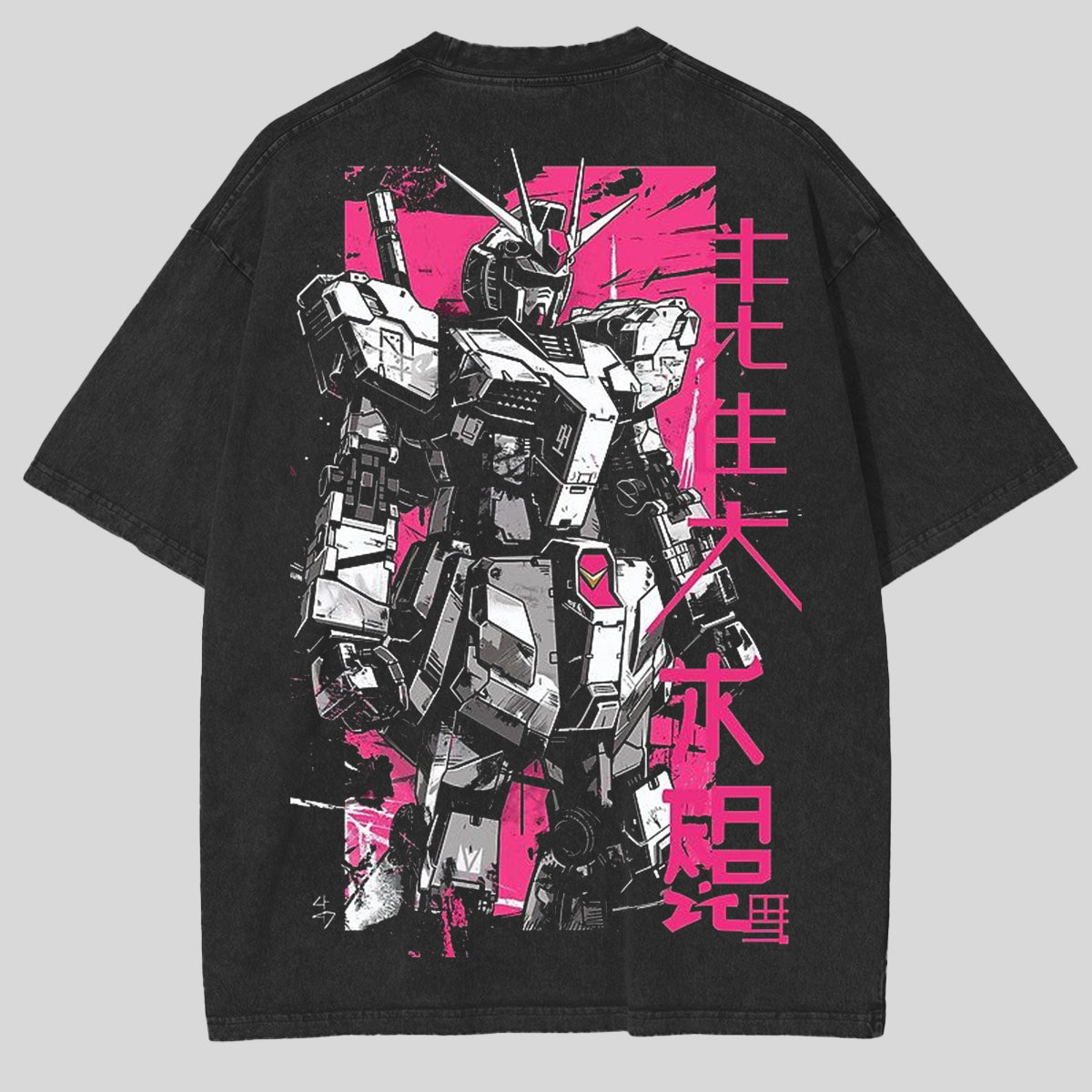 T-Shirt unisexe d'inspiration anime Mobile Suit Gundam rose, effet vieilli