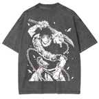 Camisetas de algodón pesadas, ligeras, de gran tamaño y lavado ácido de manga del anime Jujutsu Kaisen "Toji Fushiguro" El Asesino de Hechiceros