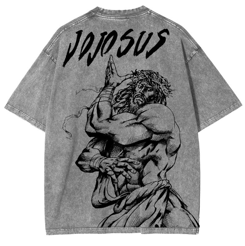 JOJO SUS Camiseta vintage de manga corta de Jojo's Bizarre Adventure con doble estampado