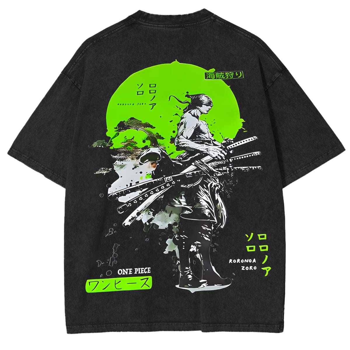 Camiseta de Roronoa Zoro vintage extragrande de doble cara con gráfico de anime