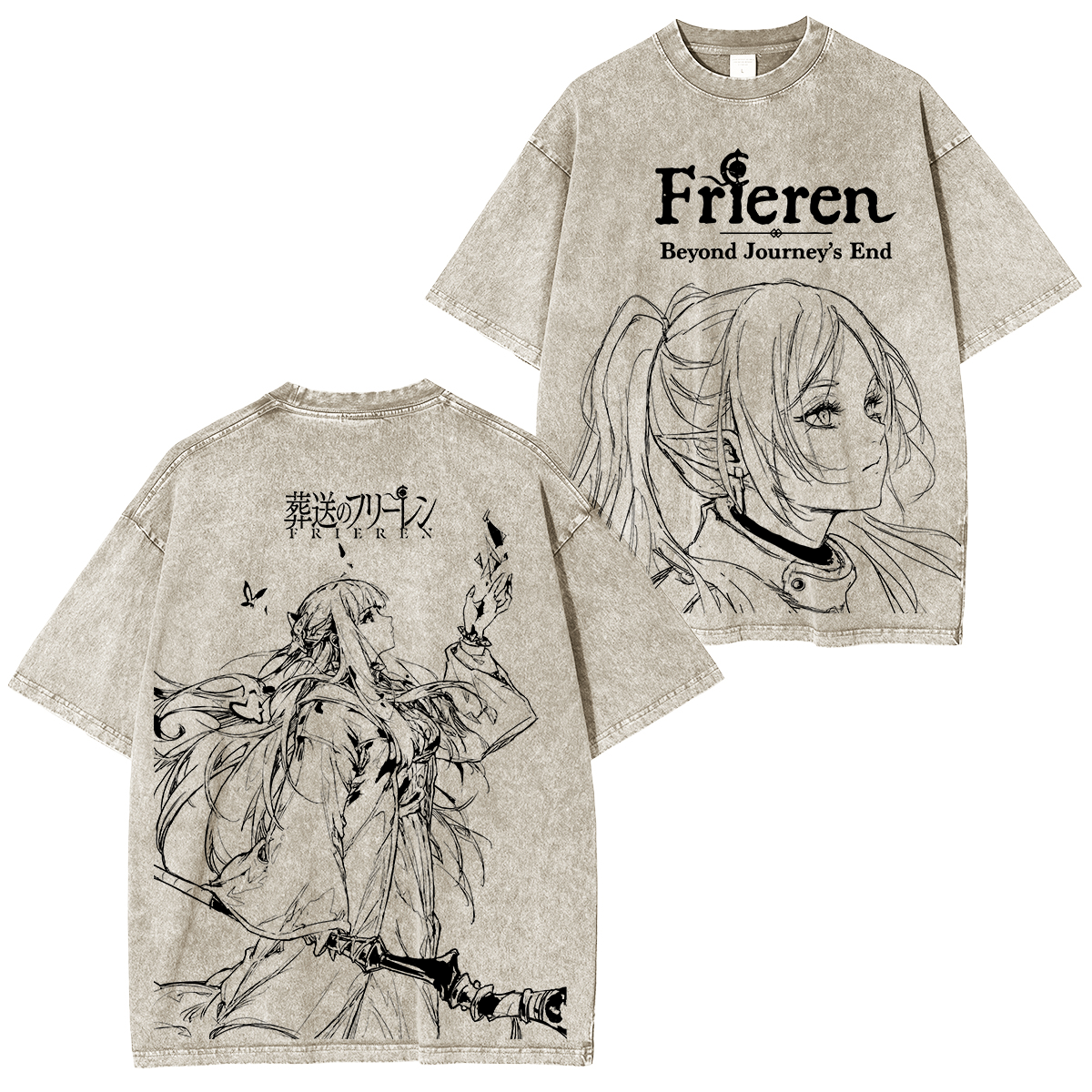 Frieren Anime Unisex Washed T-Shirt