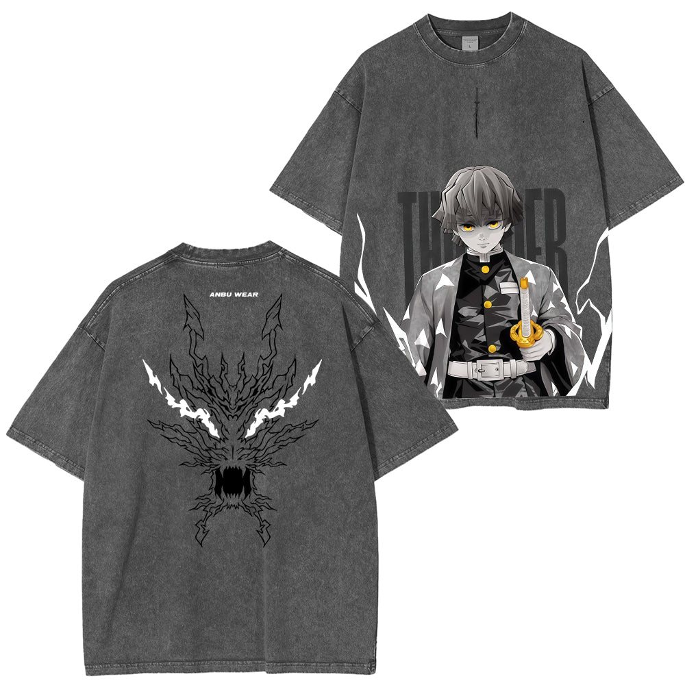Camiseta lavada unisex Zenitsu Demon Slayer