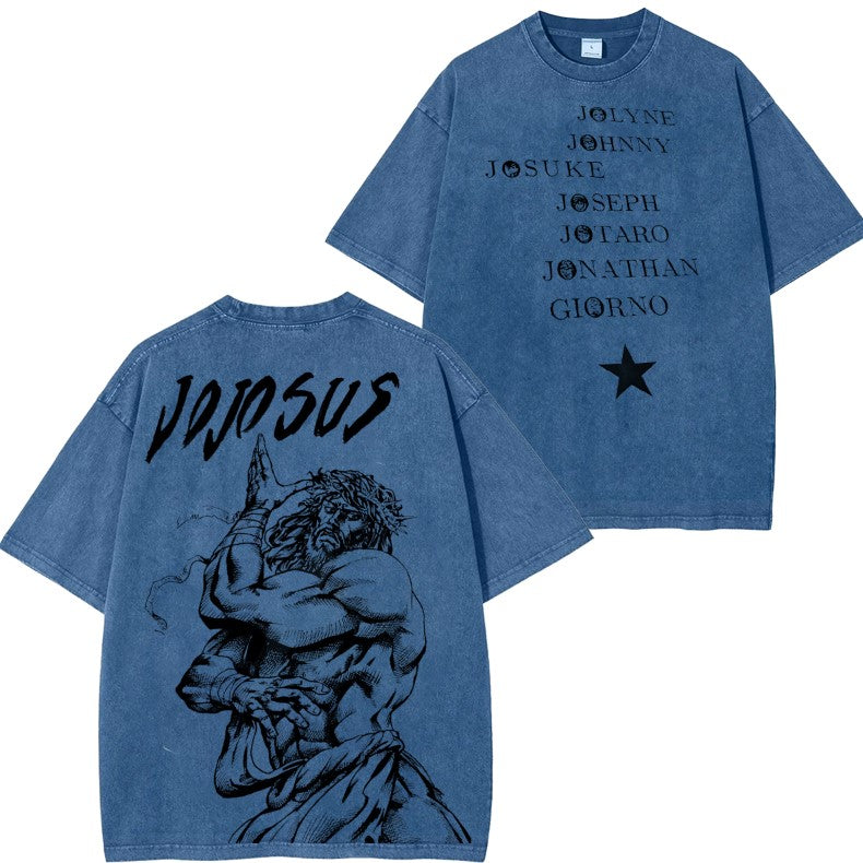 JOJO SUS Camiseta vintage de manga corta de Jojo's Bizarre Adventure con doble estampado