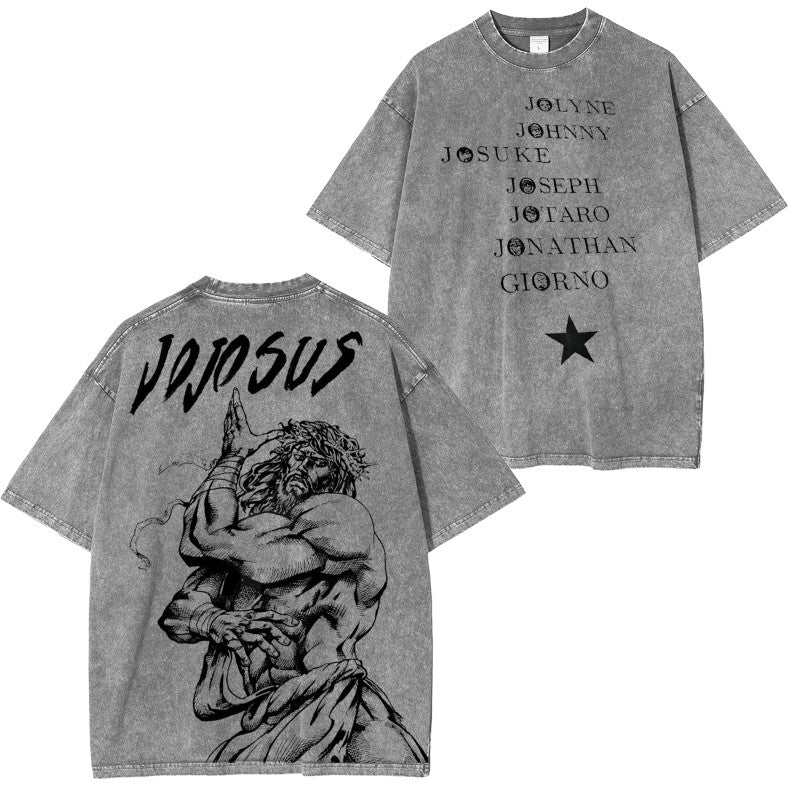 JOJO SUS Camiseta vintage de manga corta de Jojo's Bizarre Adventure con doble estampado