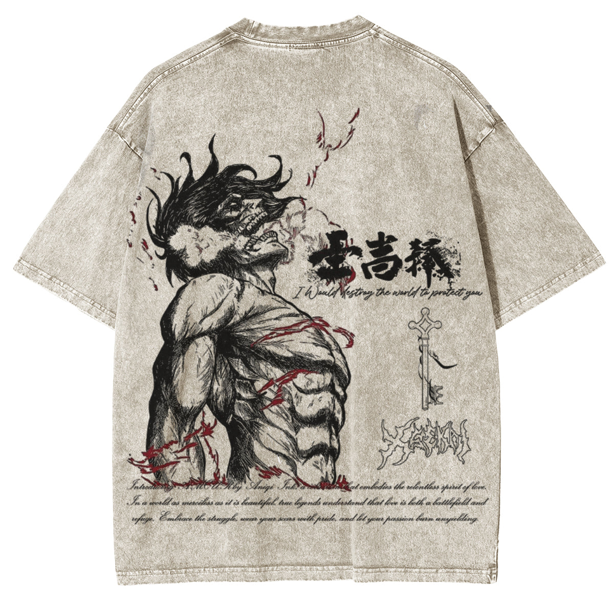 Attack on Titan Eren Yeager Vintage Washed Oversize T-Shirt
