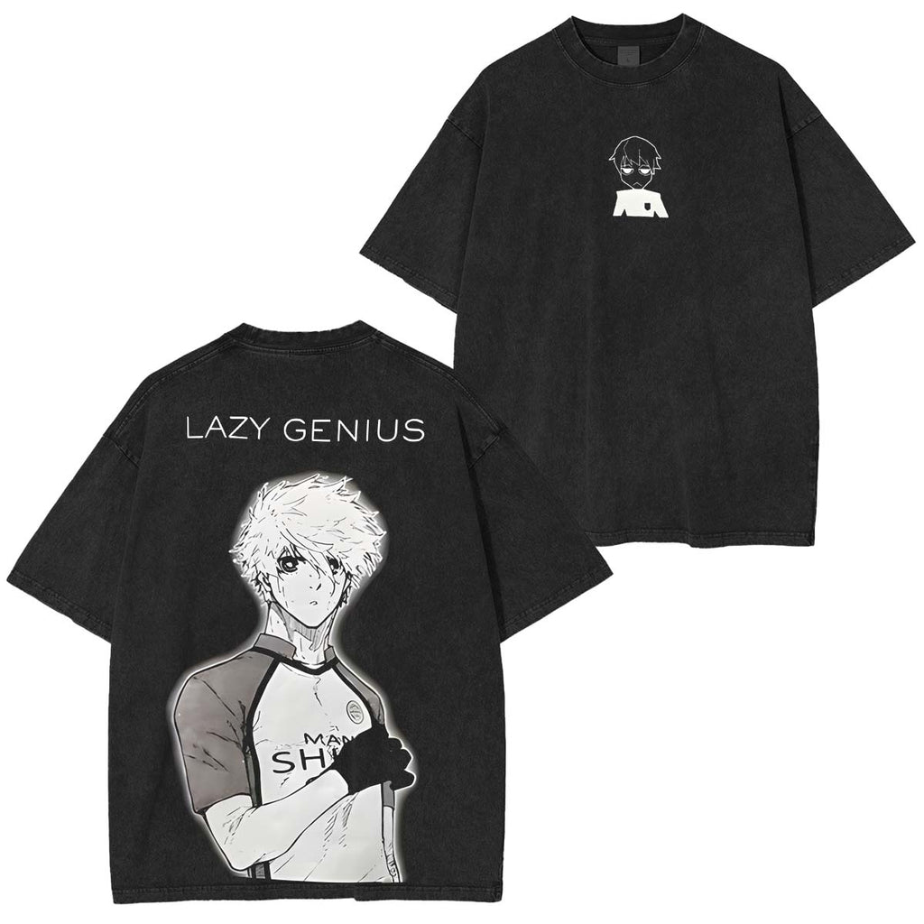 T-shirt lavé imprimé double Anime Blue Lock StrikerT-shirt lavé imprimé double Anime Striker