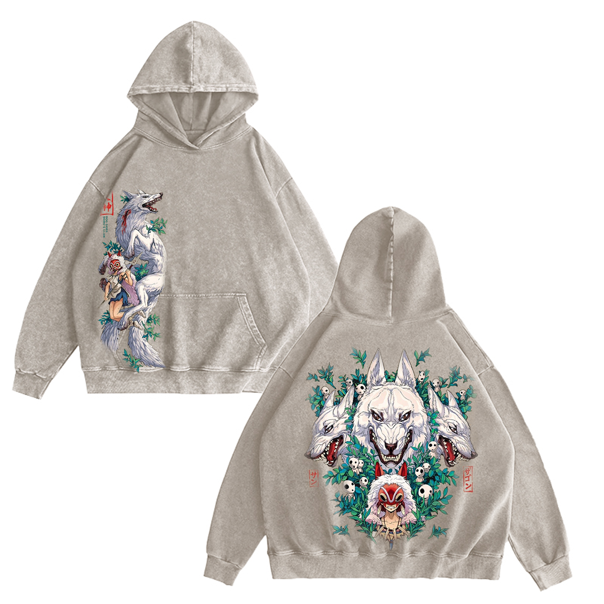 Camiseta/Sudadera/Sudadera con capucha lavada estilo vintage de Mononoke Hime