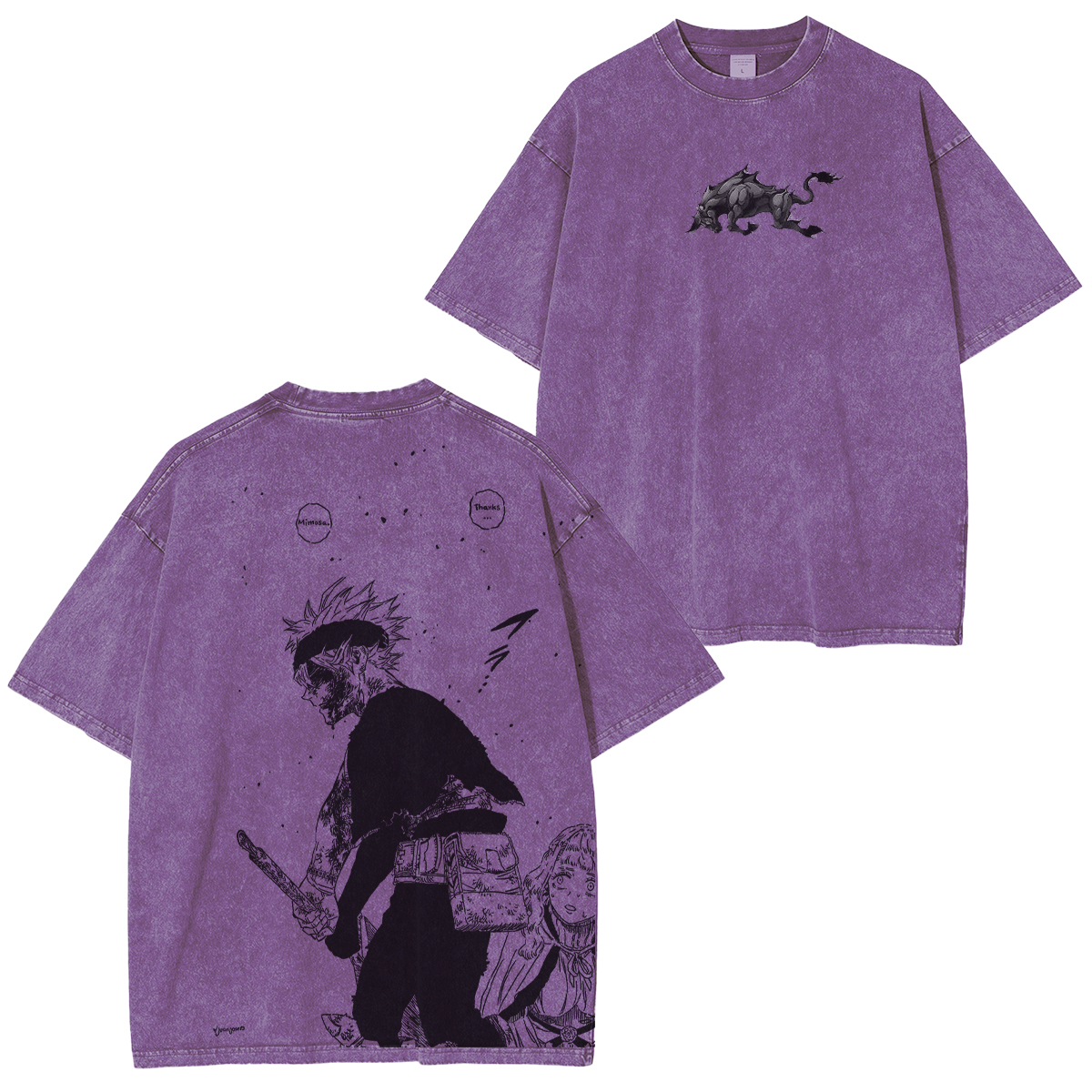 Asta x Black Bulls Black Clover Anime Double Printed Vintage Washed Tee Unisex