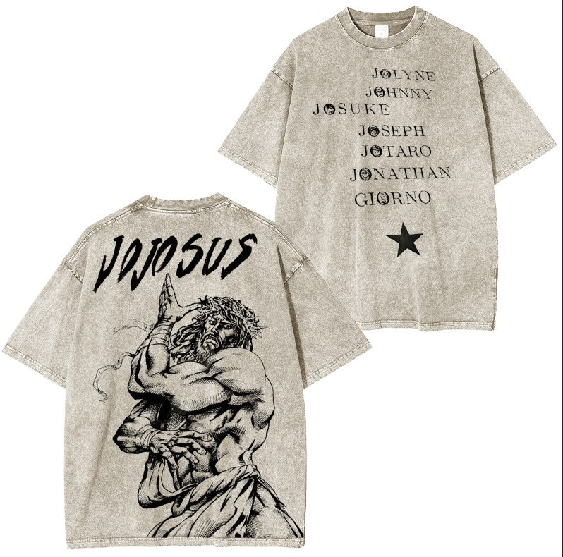 JOJO SUS Camiseta vintage de manga corta de Jojo's Bizarre Adventure con doble estampado