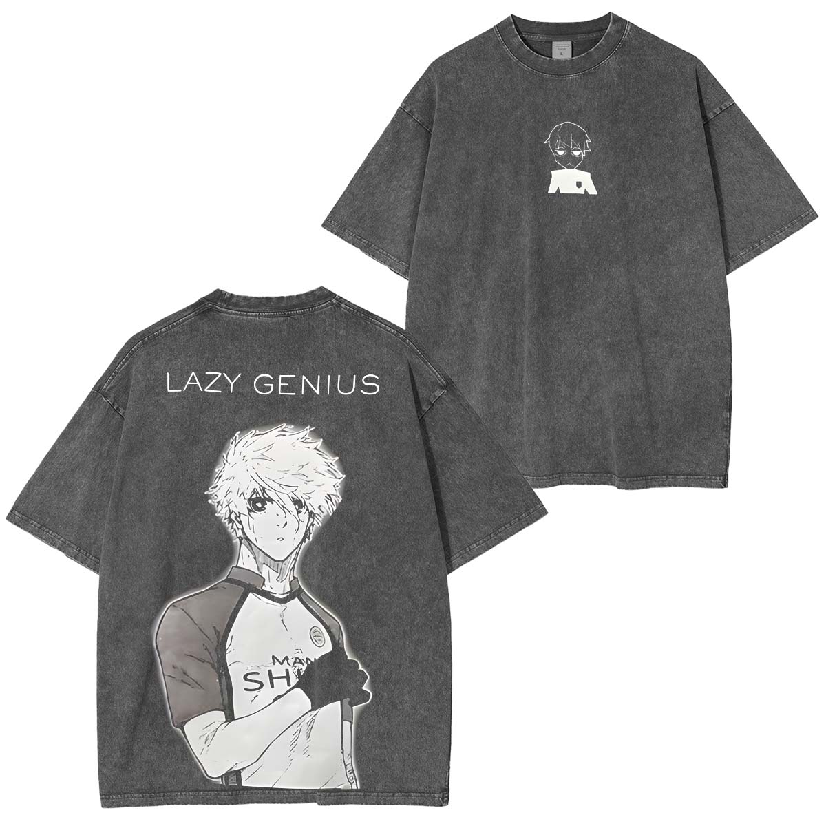 T-shirt lavé imprimé double Anime Blue Lock StrikerT-shirt lavé imprimé double Anime Striker