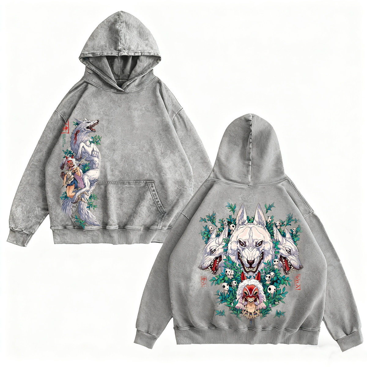 Camiseta/Sudadera/Sudadera con capucha lavada estilo vintage de Mononoke Hime