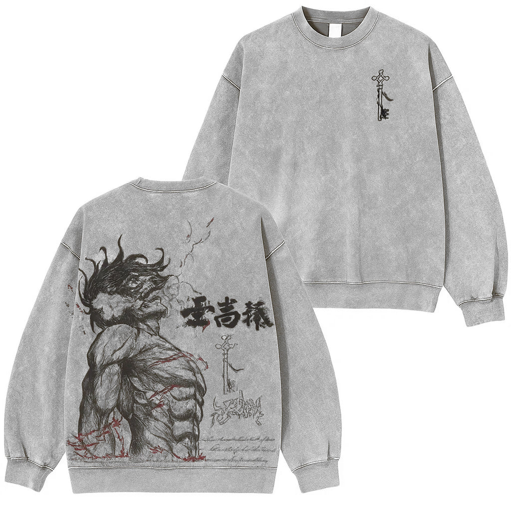 Attack on Titan Eren Yeager Vintage Washed Pullover Crew Neck Sweatshirt