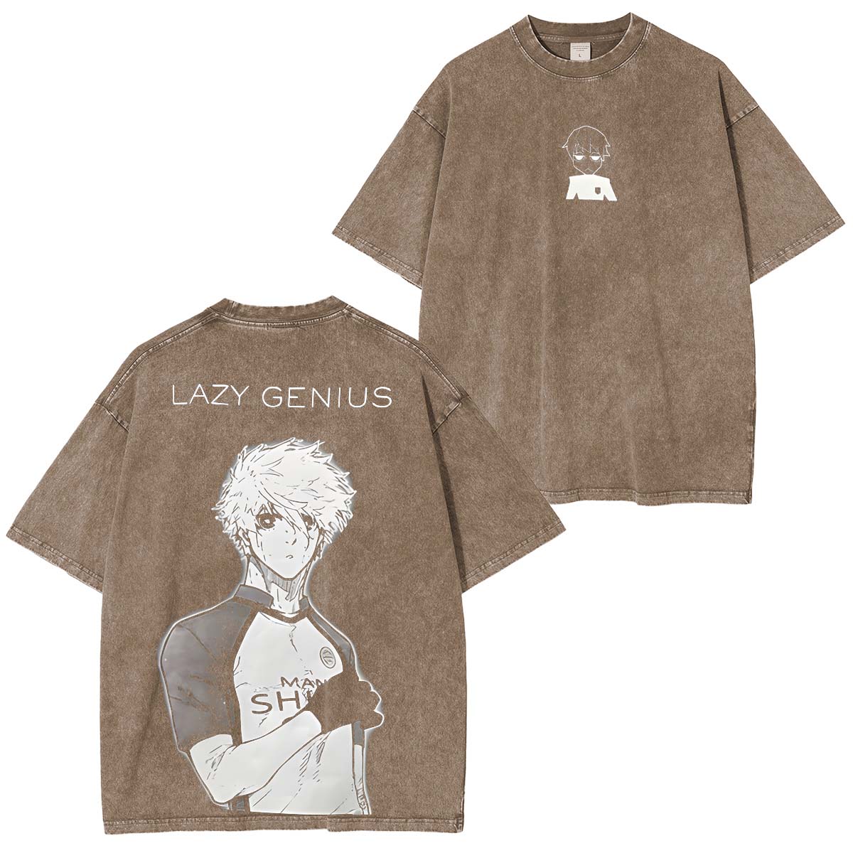 T-shirt lavé imprimé double Anime Blue Lock StrikerT-shirt lavé imprimé double Anime Striker