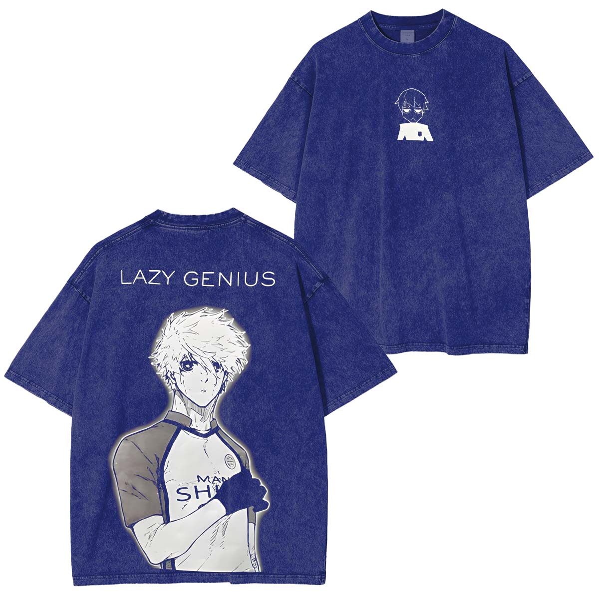 T-shirt lavé imprimé double Anime Blue Lock StrikerT-shirt lavé imprimé double Anime Striker