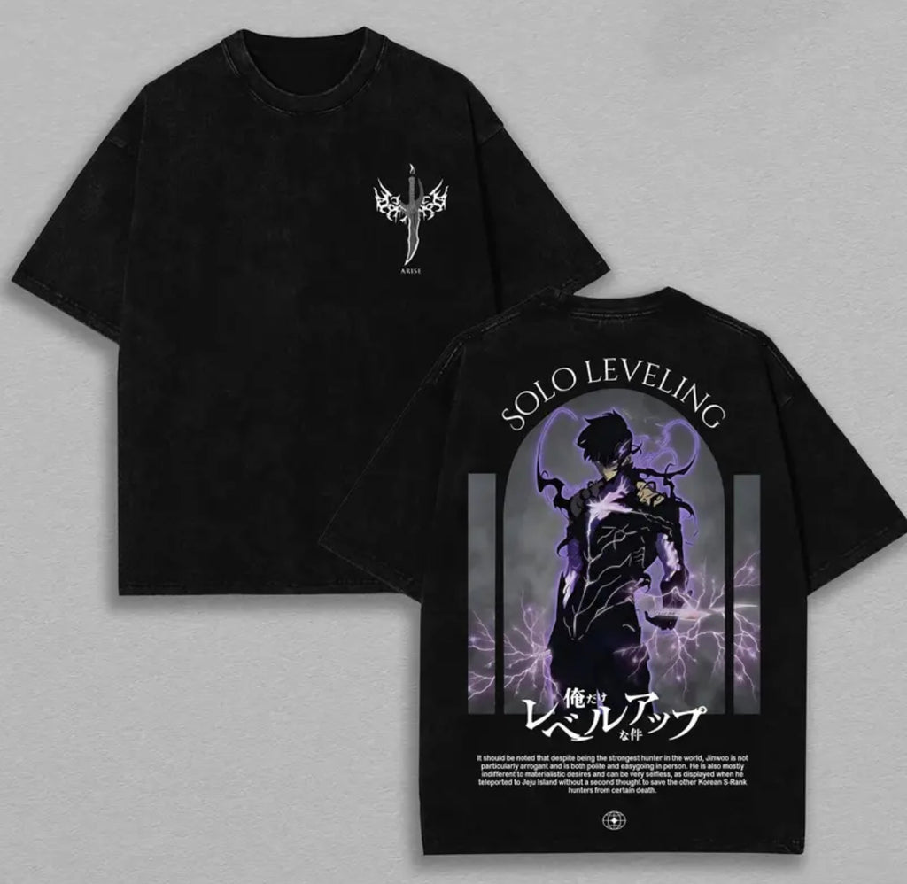 T-shirt unisexe délavé imprimé Solo Leveling
