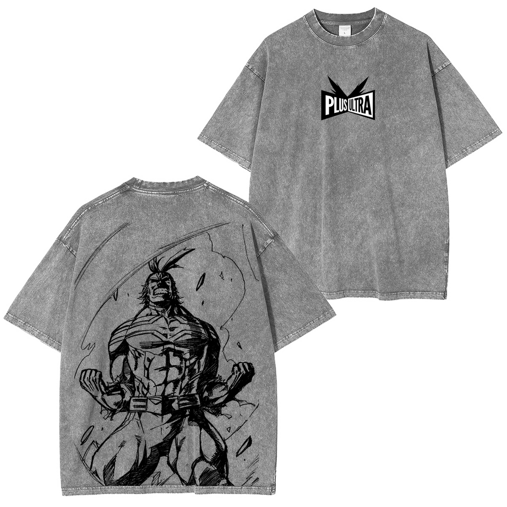 T-shirt en coton délavé My Hero Academia double imprimé oversize anime mangaT-shirt en coton délavé double imprimé oversize anime manga