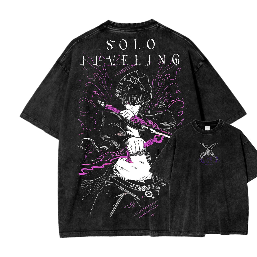 Camiseta unisex lavada estampada de Solo Leveling