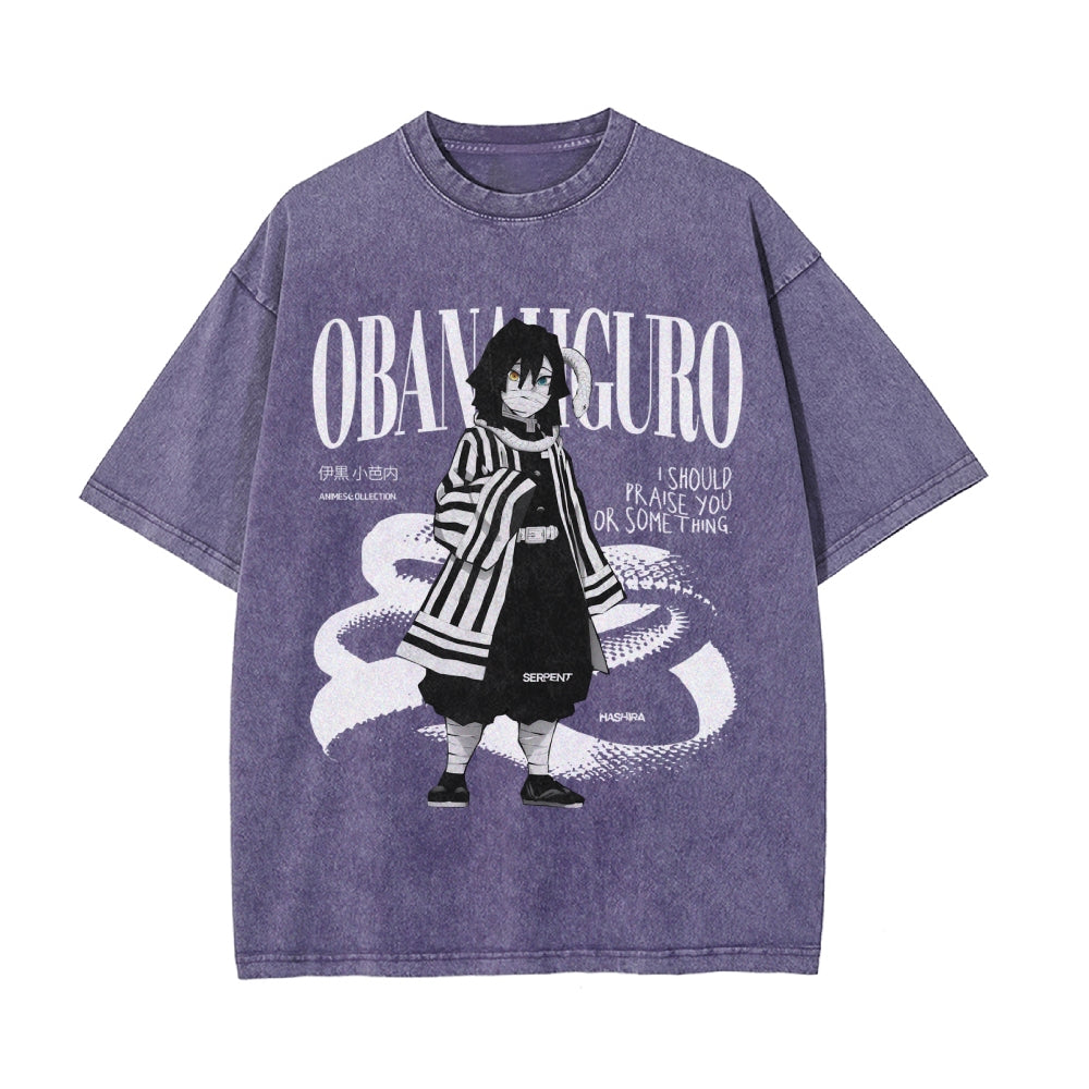 T-shirt oversize vintage Obanai Iguro | Demon Slayer