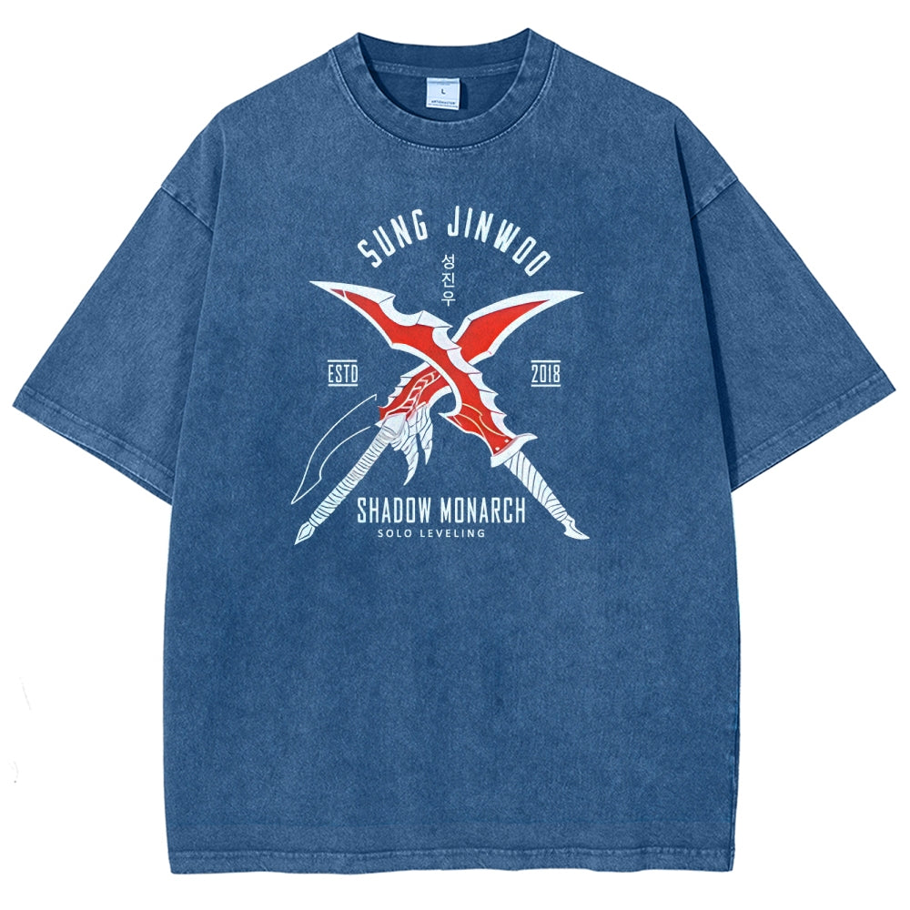 Camiseta lavada de ajuste unisex Solo Leveling