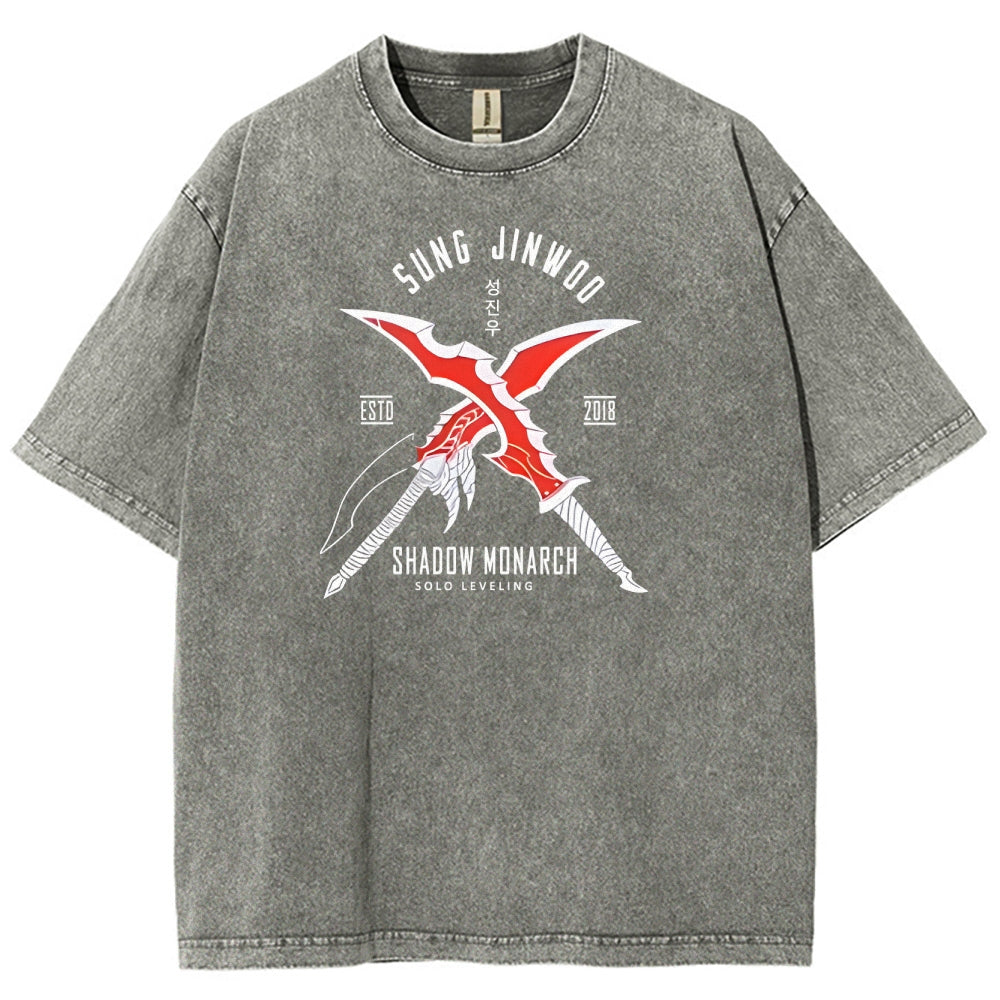 Camiseta lavada de ajuste unisex Solo Leveling