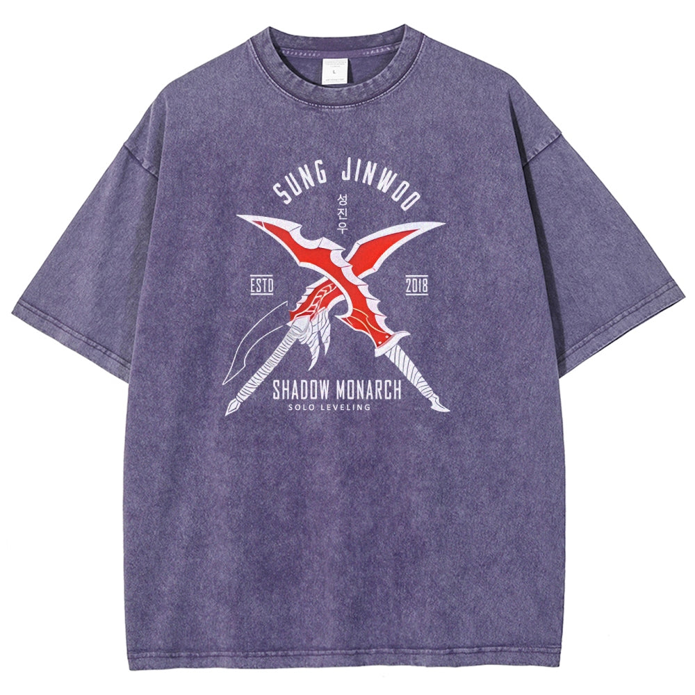 Camiseta lavada de ajuste unisex Solo Leveling