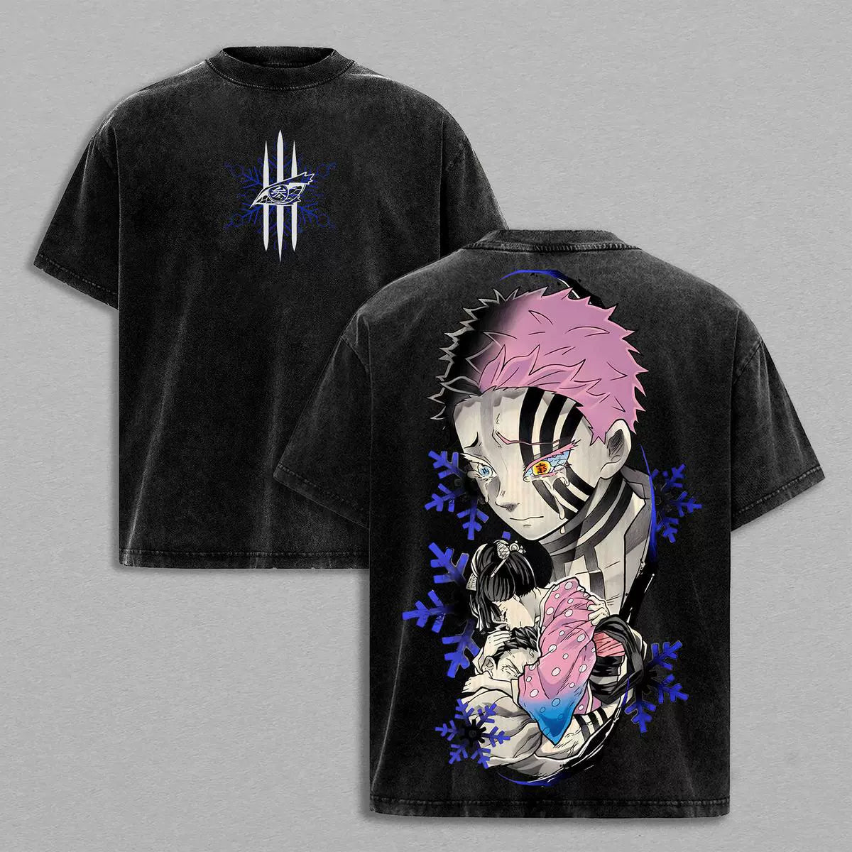 Camiseta extragrande lavada Akaza vs Koyuki – Camiseta vintage de algodón pesado de anime de Demon Slayer