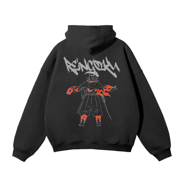 Sweat à capuche streetwear noir Flame Hashira
