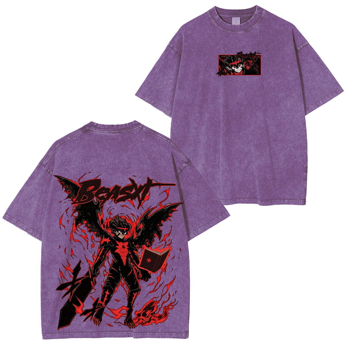Black Clover : T-shirt/Sweat-shirt à col rond/Sweat à capuche délavé Asta