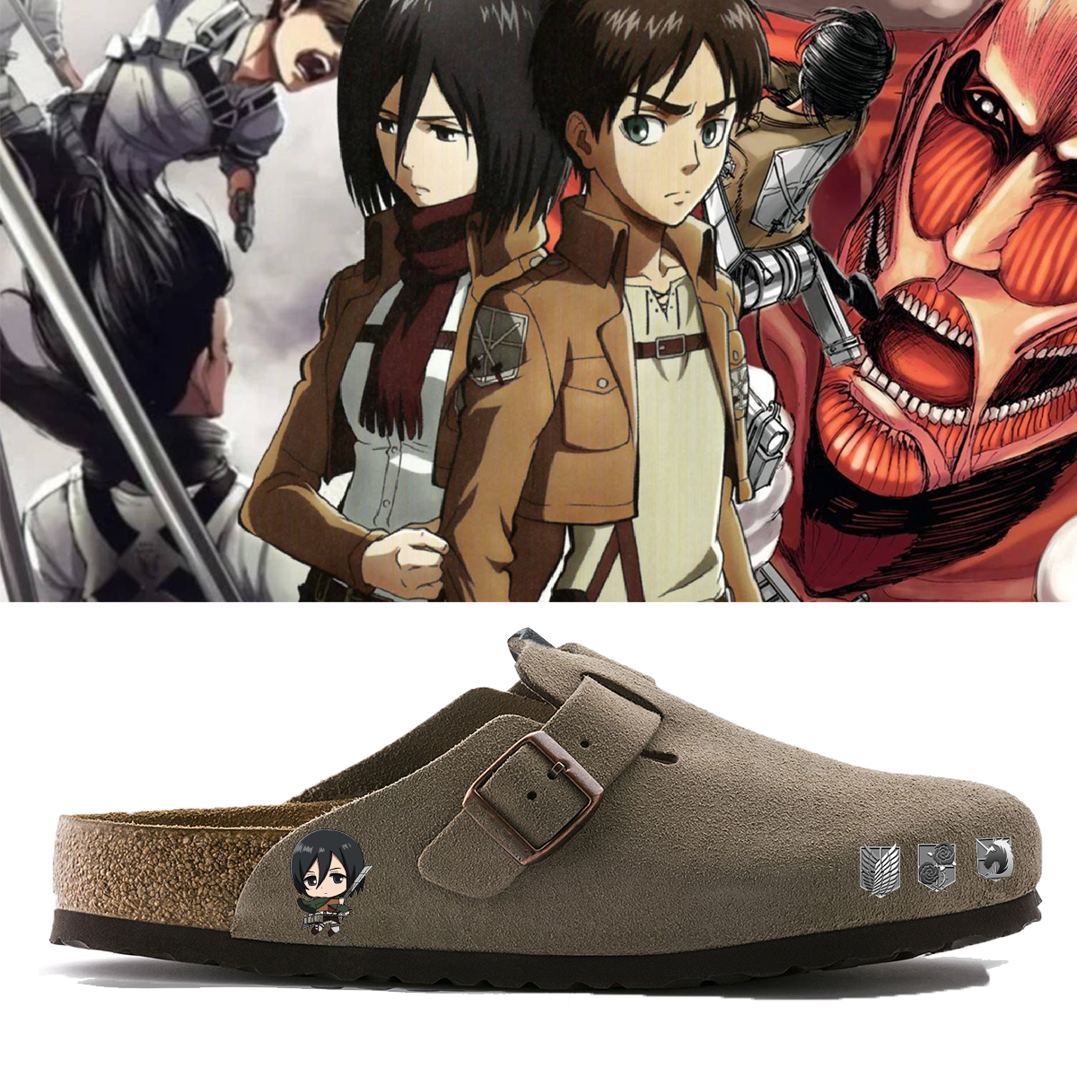 Attack on Titan Anime Unisex Boston Plantilla Blanda Cuero de Gamuza