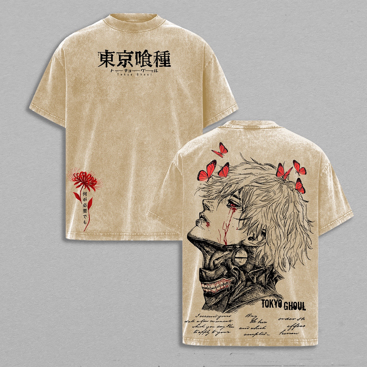 Ken Kaneki Tokyo Ghoul Camiseta Lavada/Sudadera Cuello Redondo