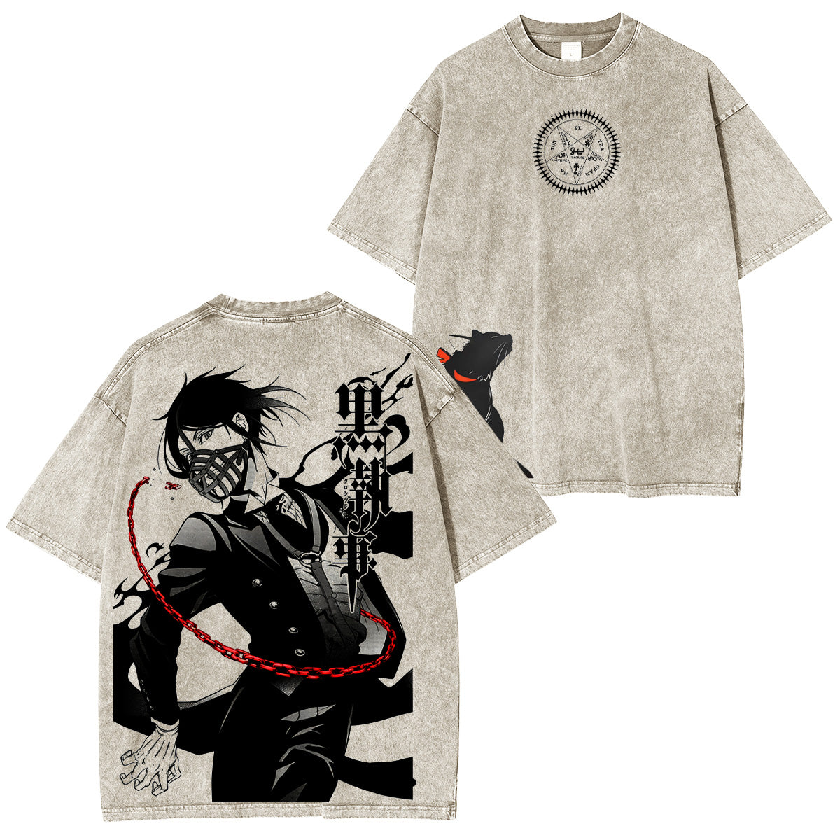 Camiseta/Sudadera con capucha lavada unisex del anime Black Butler