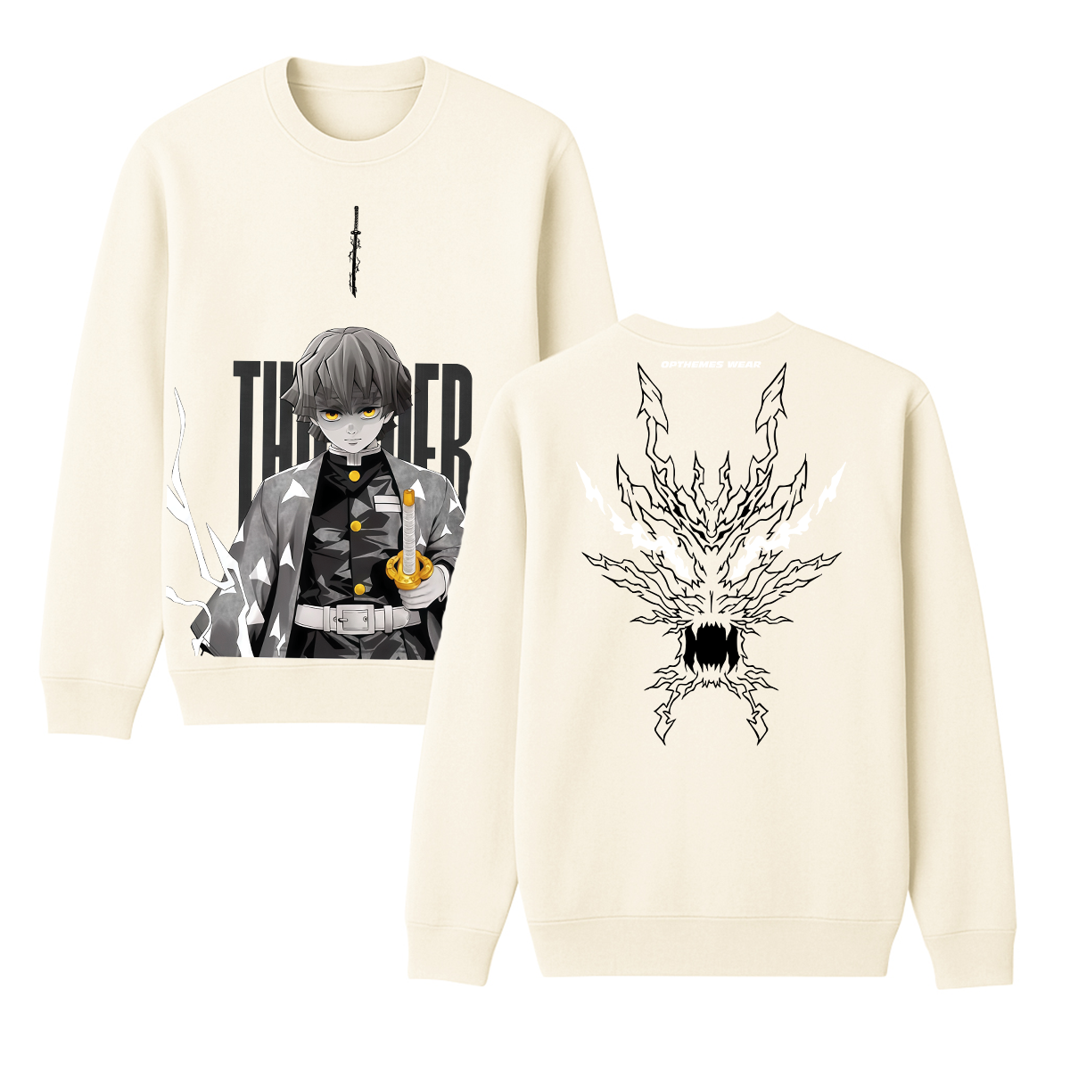Sudadera unisex con cuello redondo del anime Demon Slayer de Zenitsu