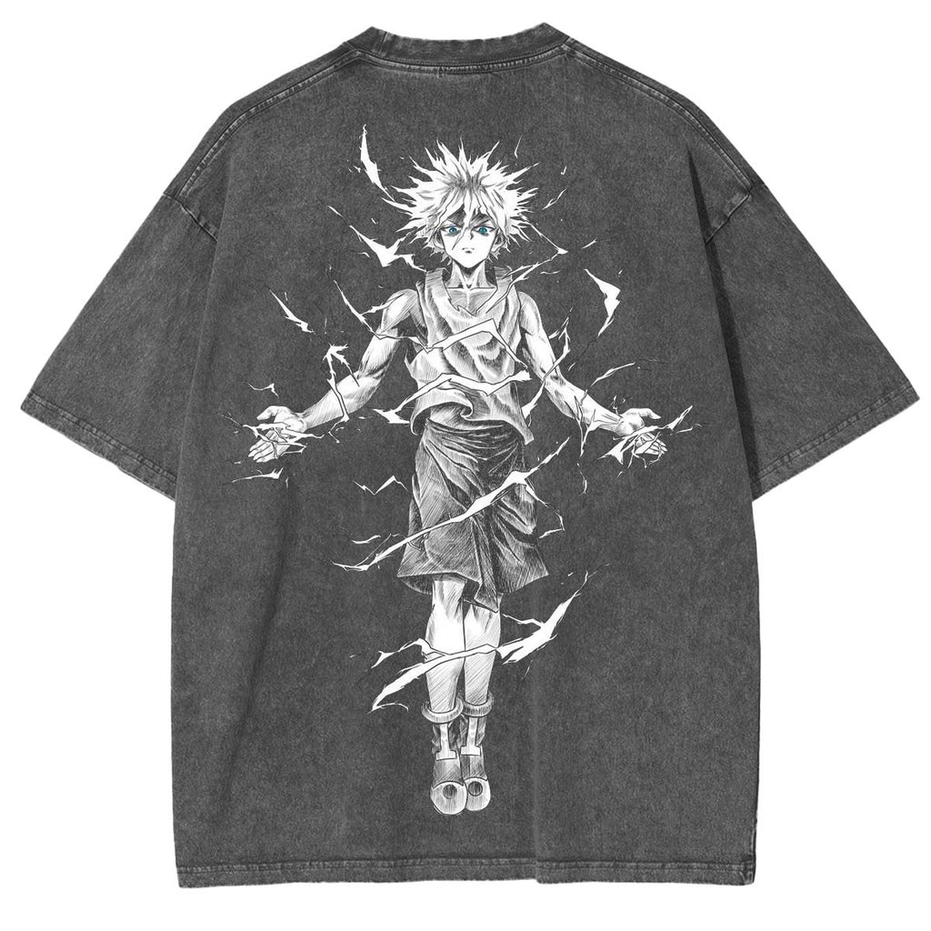 Camiseta Oversize Estampada Lavada de Anime Hunter x Hunter