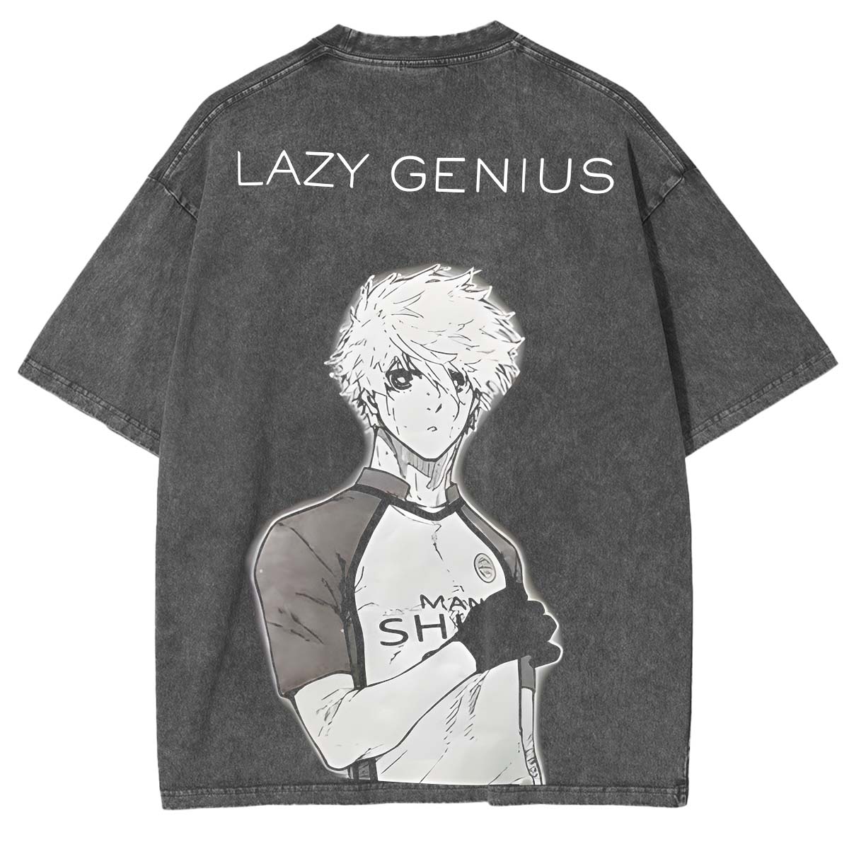 T-shirt lavé imprimé double Anime Blue Lock StrikerT-shirt lavé imprimé double Anime Striker