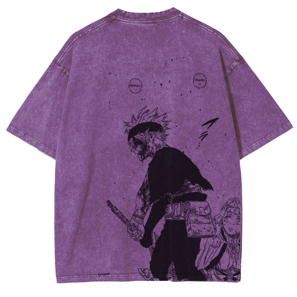 Asta x Black Bulls Black Clover Anime Double Printed Vintage Washed Tee Unisex