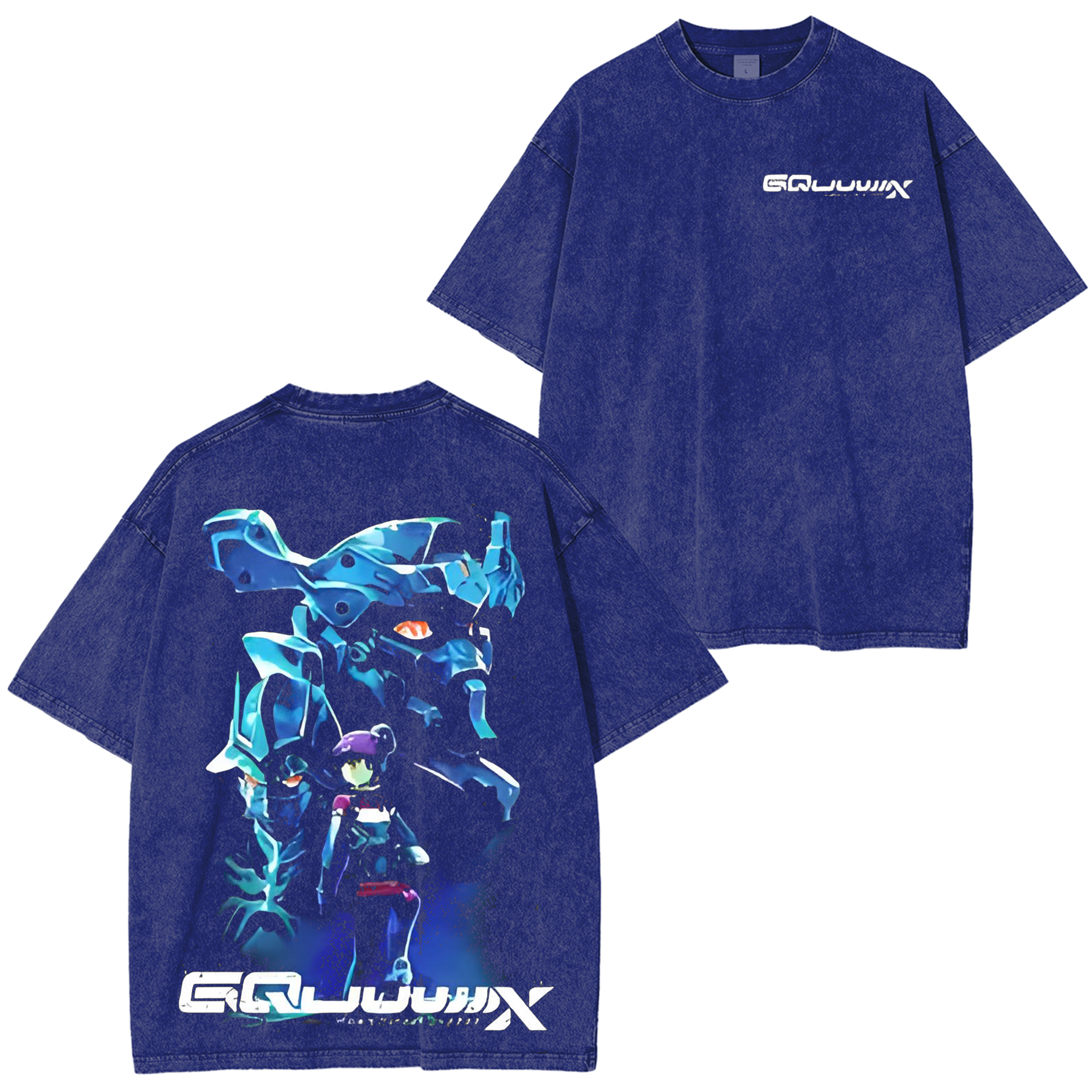 Camiseta de edición limitada MS GUNDAM GQUUUUUUX de anime con doble estampado ligero y efecto lavado ácido