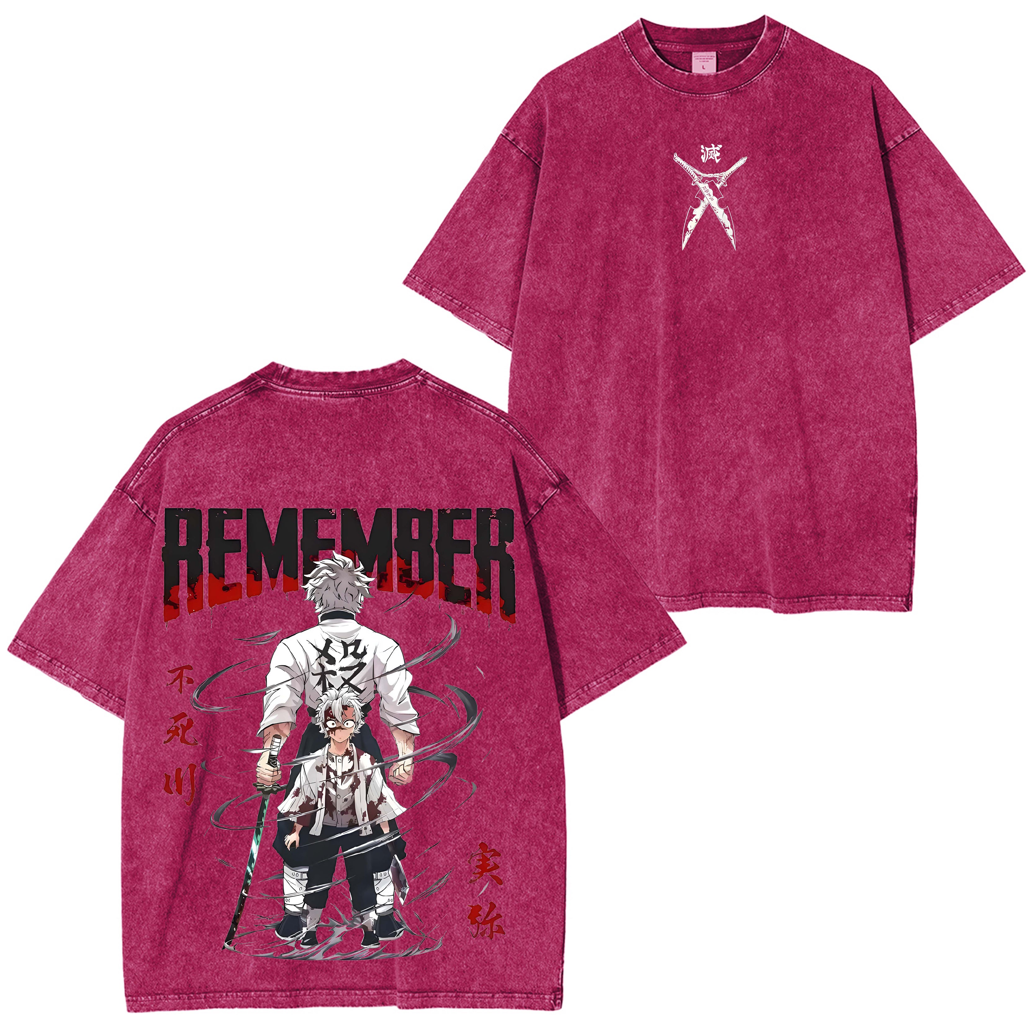 Camisetas lavadas de anime manga de Shinazugawa Sanemi 8.8 de edición limitada