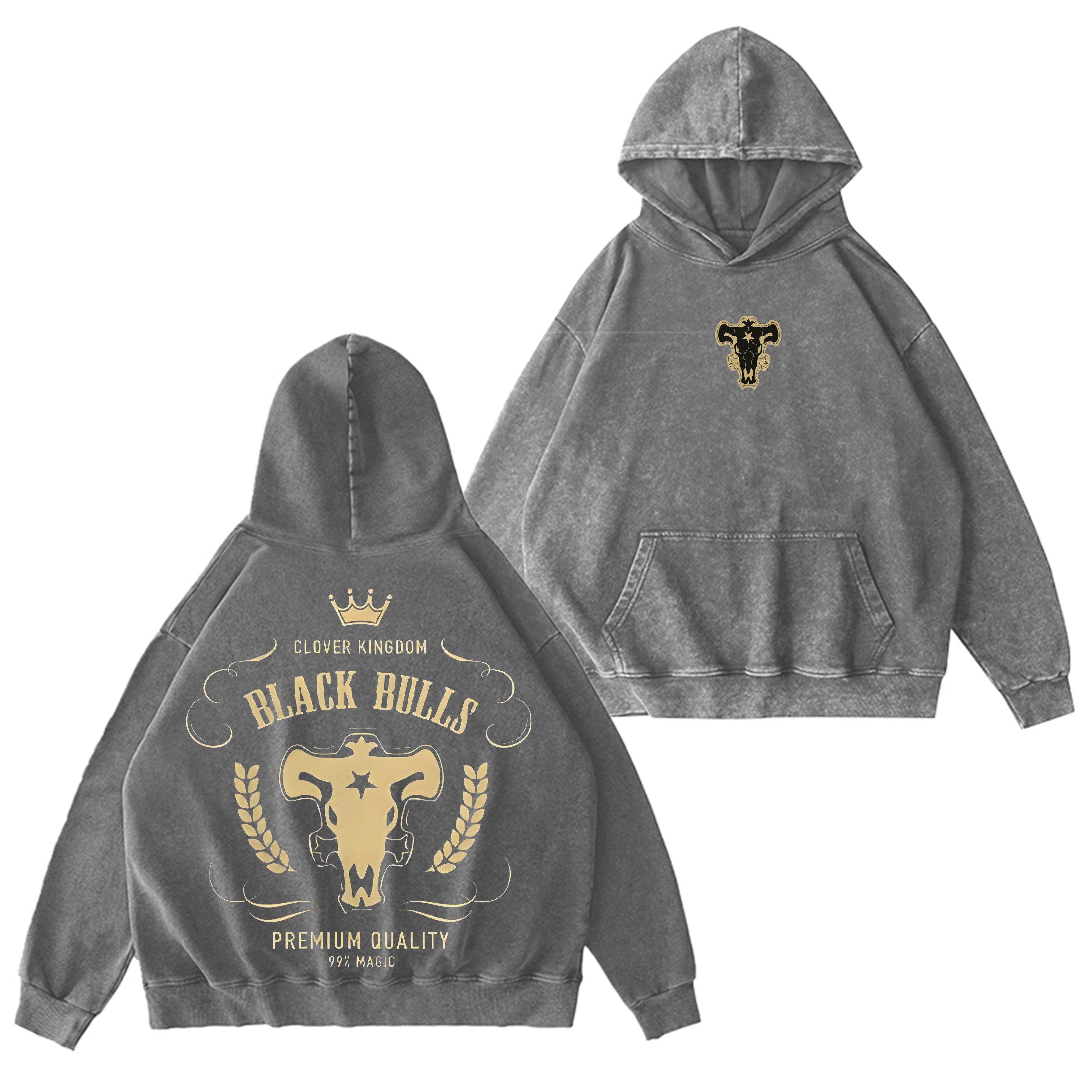 Sweat à capuche délavé vintage Black Bulls Black Clover