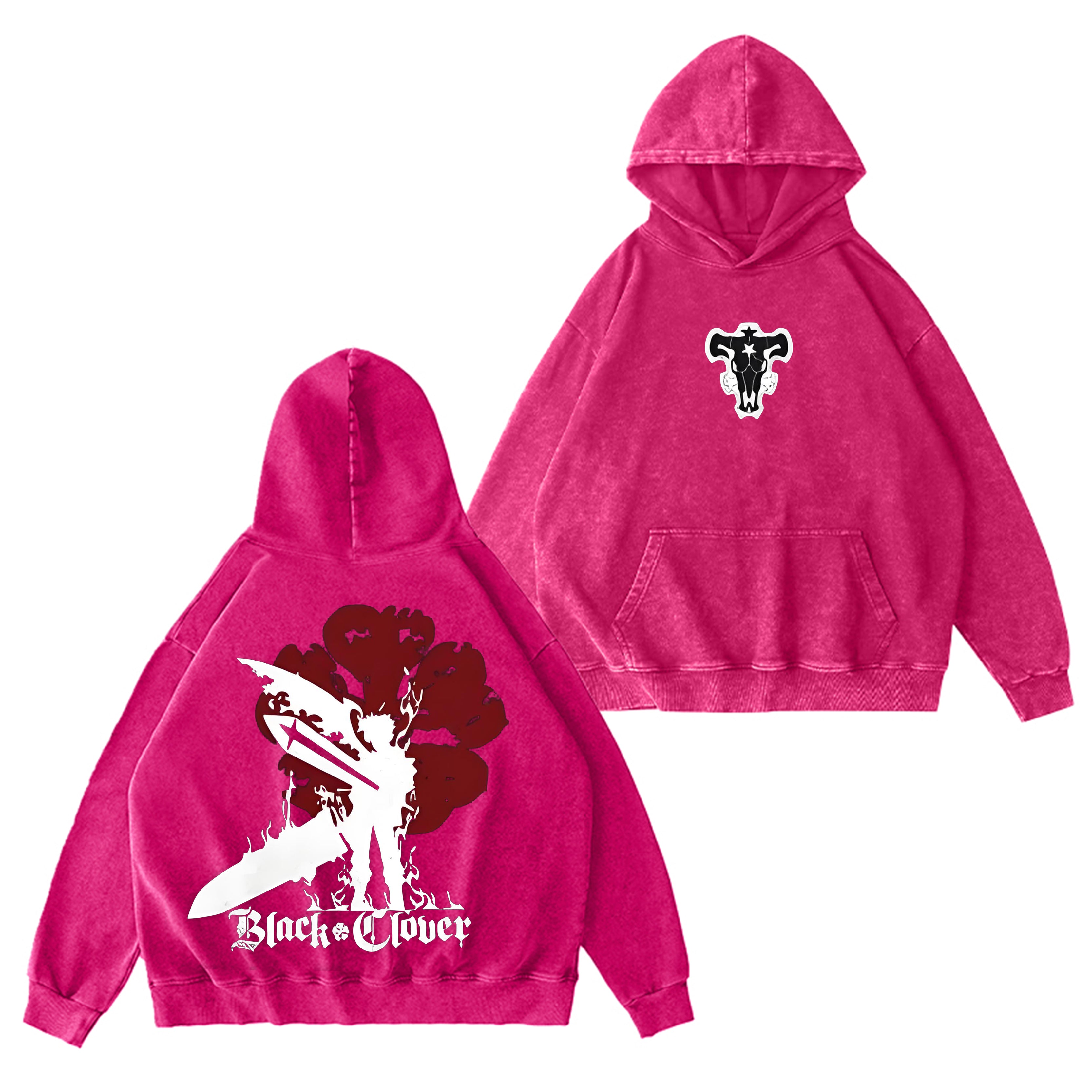 Leveorch Black Clover Vintage Washed Hooded Sweatshirt