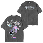 Camiseta lavada con doble estampado del anime Demon Slayer Kimetsu no Yaiba
