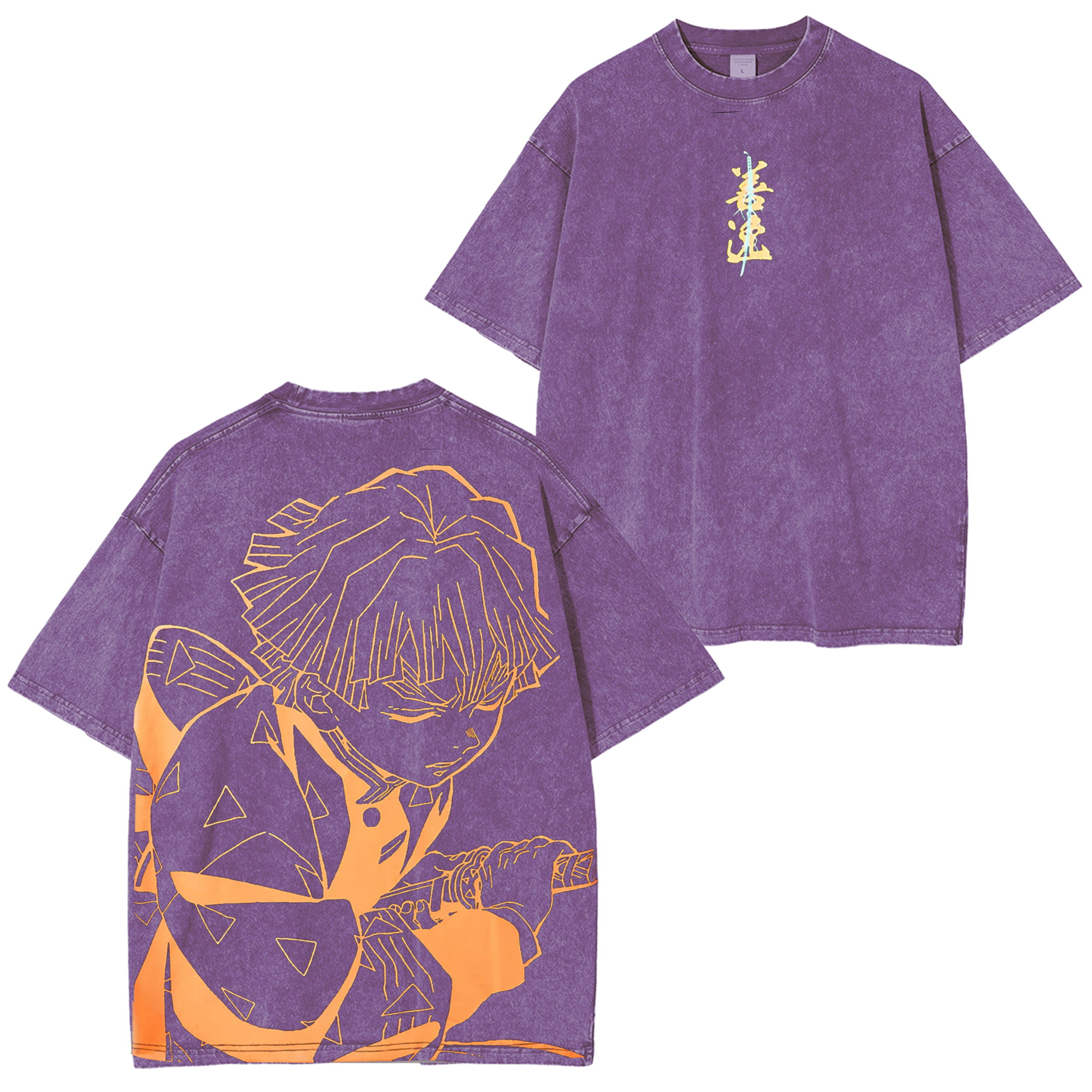 T-shirts Coton Délavé Anime Demon Slayer Tendance