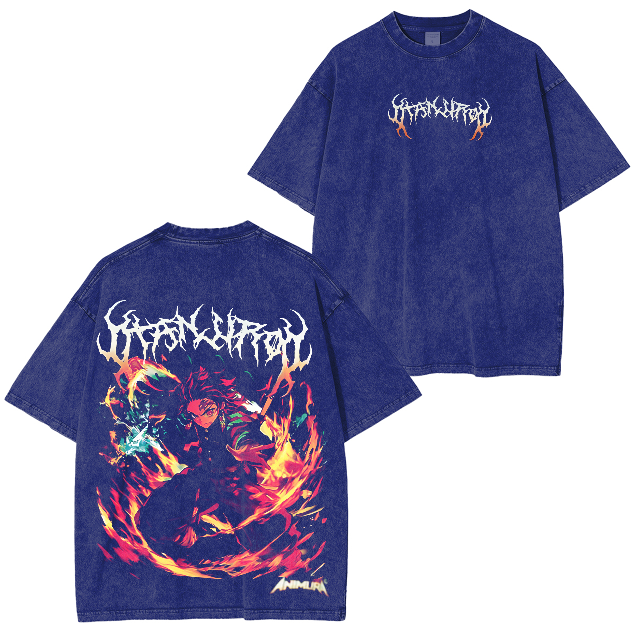 Camisetas extragrandes unisex vintage "Tanjiro" de Demon Slayer, de anime manga, lavadas al ácido