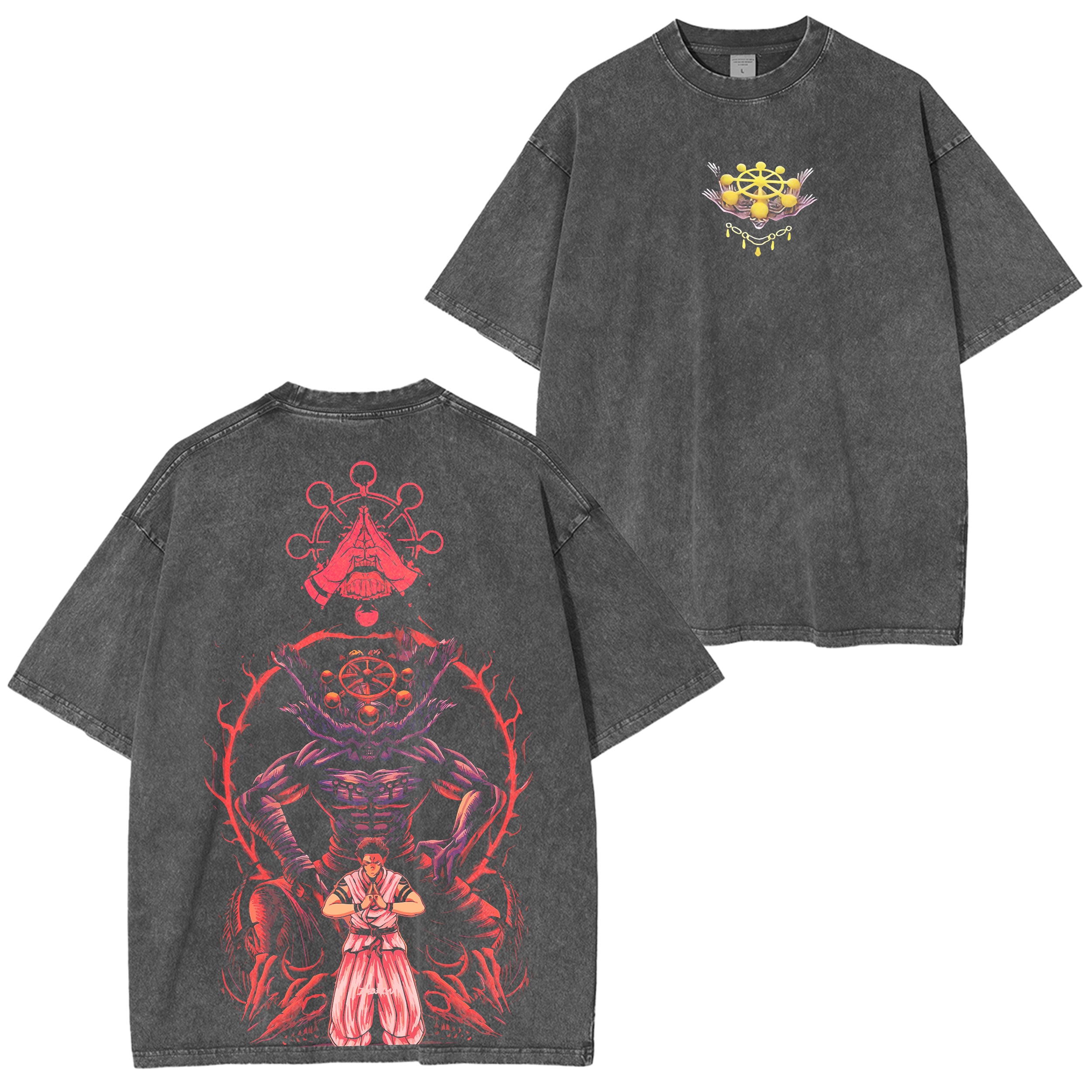 Jujutsu Kaisen: Sukune X Mahoraga Anime Unisex Washed T-Shirt