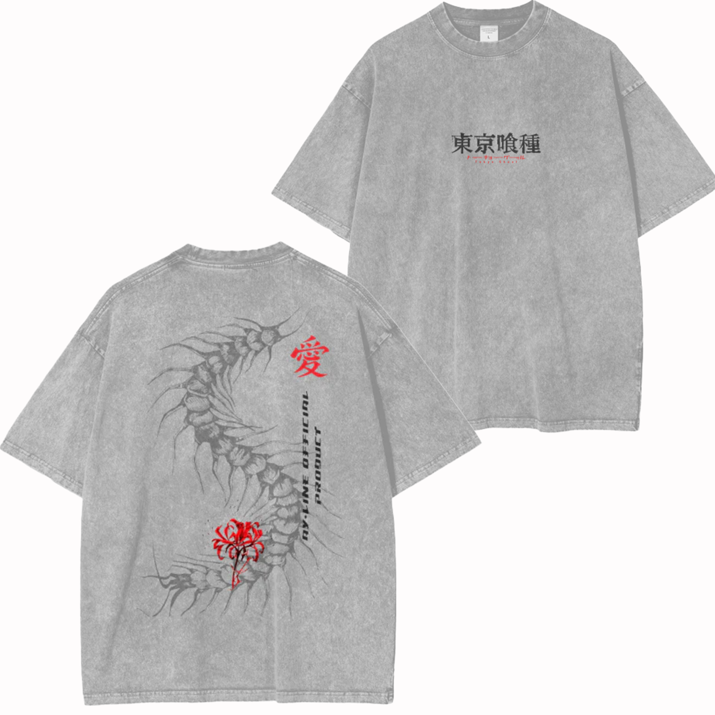 Camiseta extragrande con efecto lavado ácido y diseño de Tokyo Ghoul (Anime)